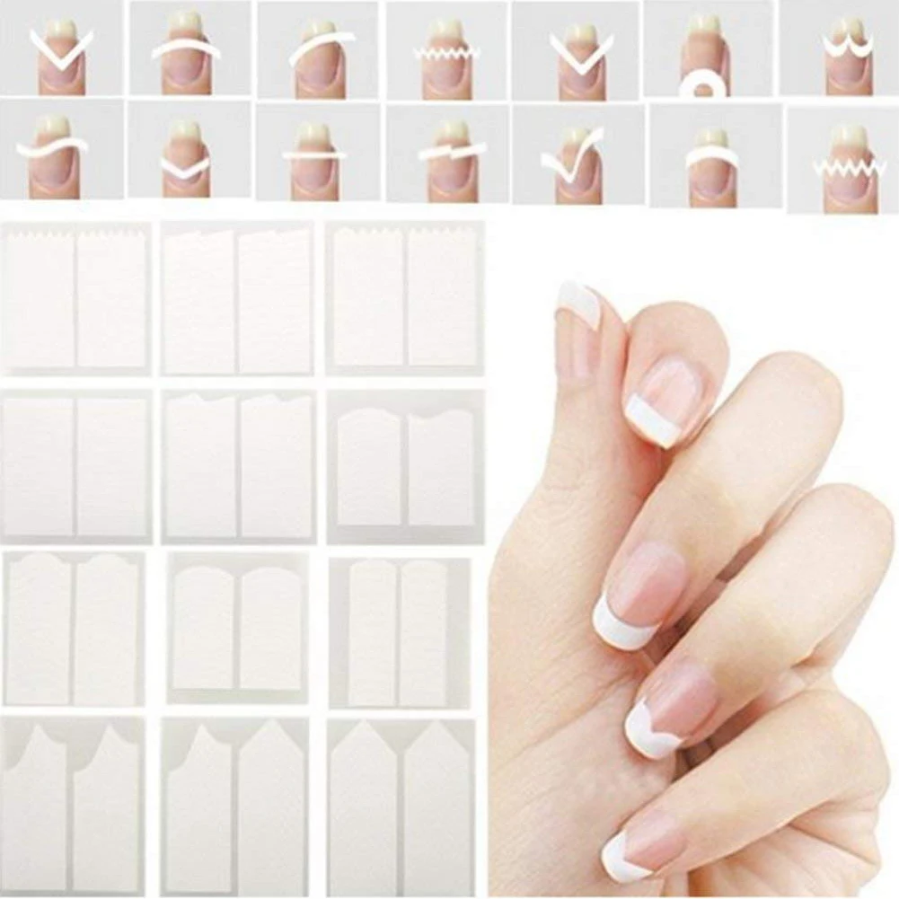 Французский маникюр наклейки для ногтей Nail Art Трафареты 3 в 1 руководство Стикеры s