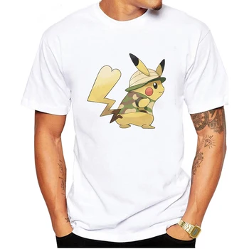 

LUSLOS Fashion Tee Shirt Homme Cute Kawaii Pokemon T Shirt Men Tshirt Short Sleeve Casual White Tee Tops Men's T-shirts 2019