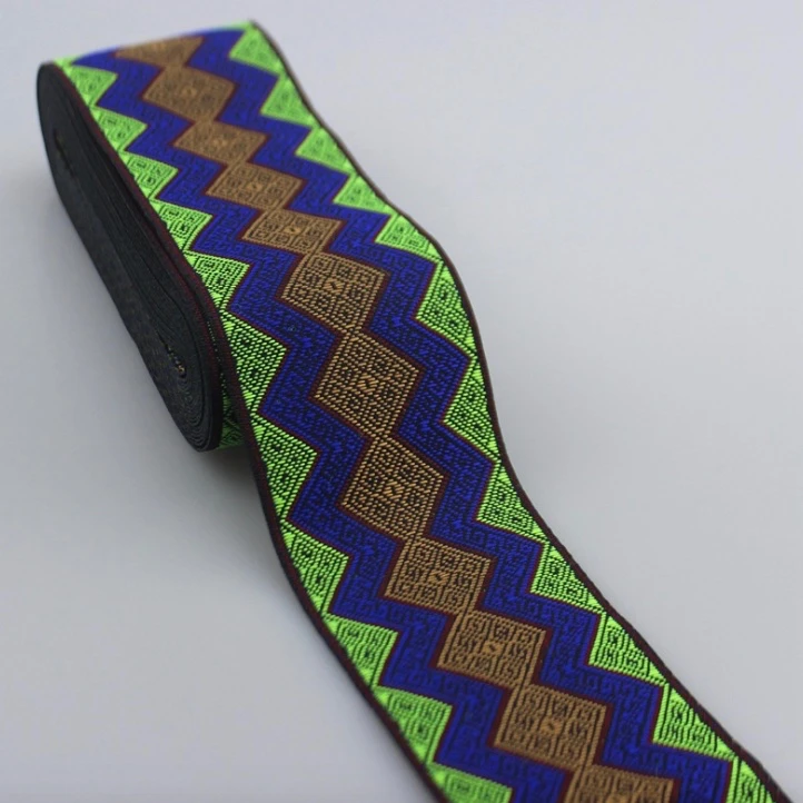 

5yard Hmong Geometry Embroidery Jacquard Webbing Lace Trim 5cm Tibet Dress Ribbon Ethnic Tribal Boho Home Textile Accessory Miao