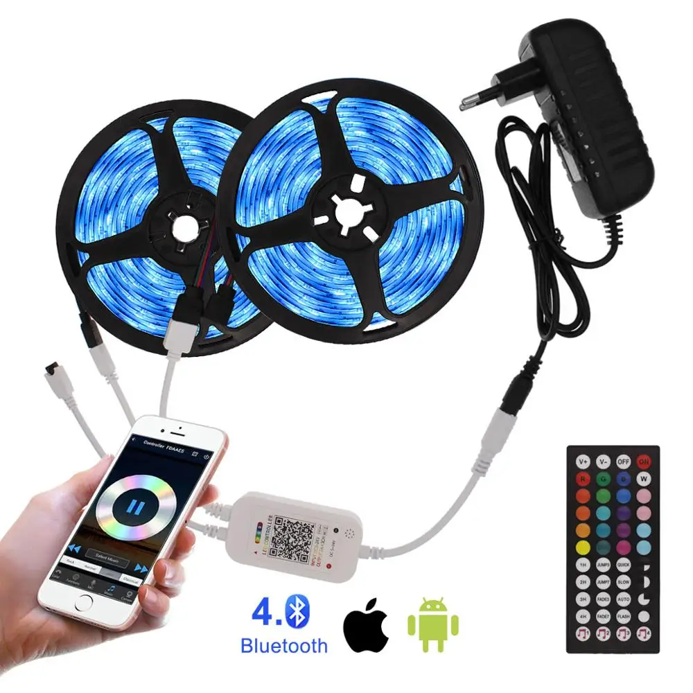 

RGB LED Strip Light SMD2835 Bluetooth Control Flexible Ribbon fita 5M 10M 15M Tape Diode With Adapter DC12V For Home decoration