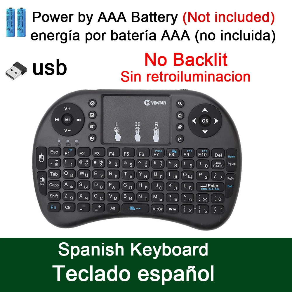 Spanish No Backlit Цветная I8 Мини испанская Беспроводная клавиатура мышь 2,4 ГГц USB клавиатура для ноутбука Smart tv Английский Русский с тачпадом - Цвет: Spanish No Backlit