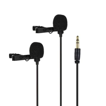 

Clip-on Collar Condenser Microphone Dual-Head Lavalier Microphone Handsfree Lapel Mic Smartphone Canon DSLR Camera PC 4m