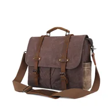 Men's Shoulder Bags, Retro Men's Briefcases, Wax oil Canvas Waterproof And Wear-Resistant Messenger Computer Bags