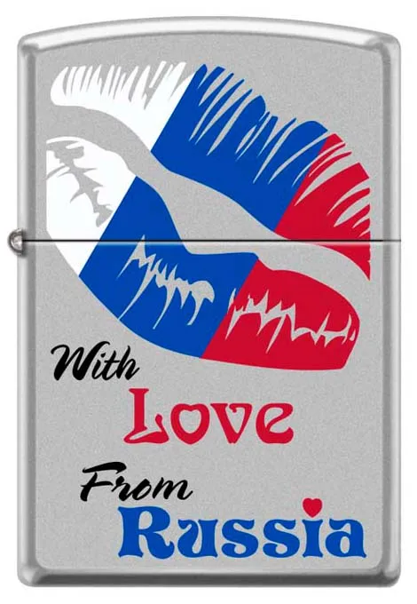 Зажигалка ZIPPO Из России с любовью покрытием Satin Chrome™ латунь/сталь 36x12x56 мм