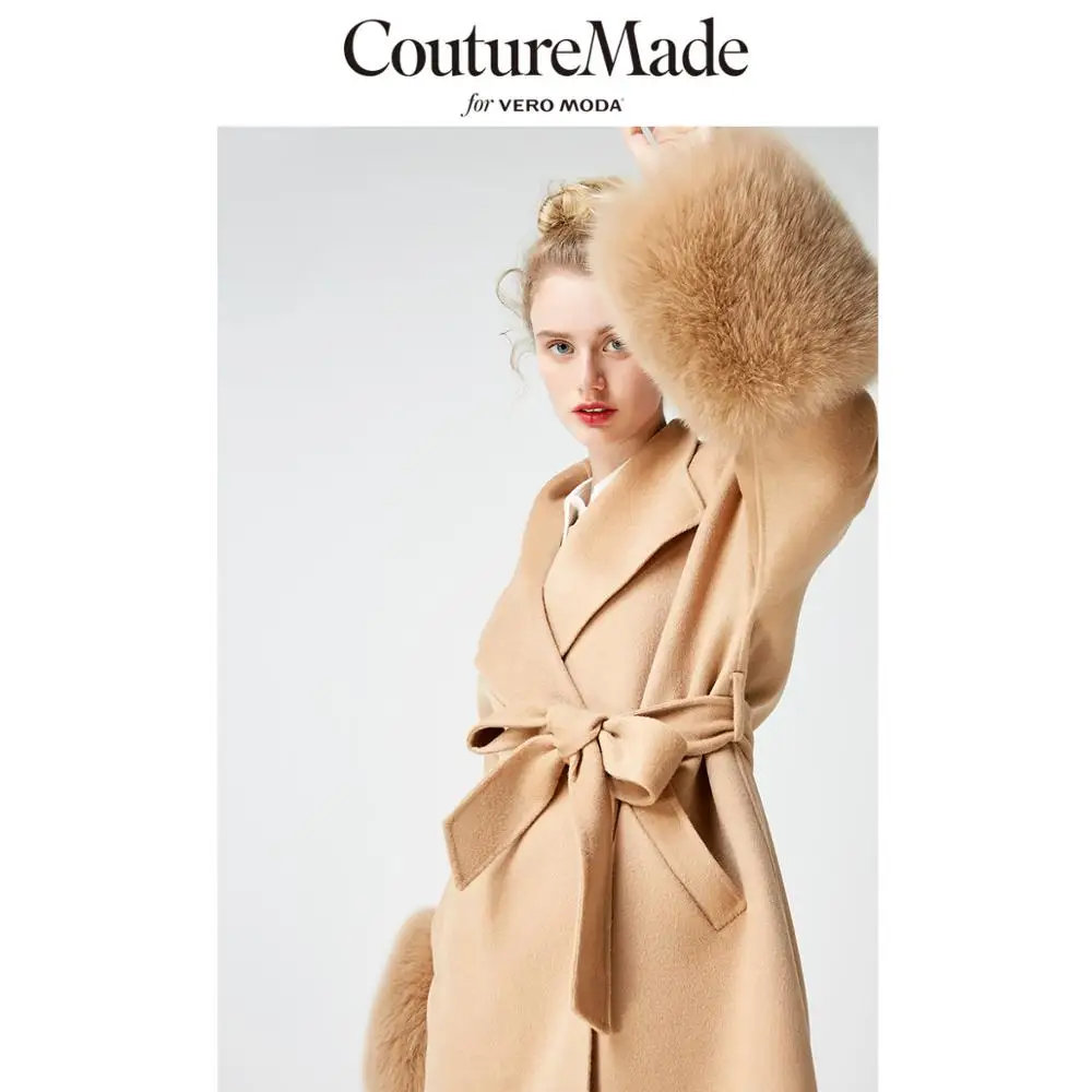 Vero Moda Couturemade 100% Wool Fox Fur Lace Up Woolen Coat | 318427526 - Wool - AliExpress