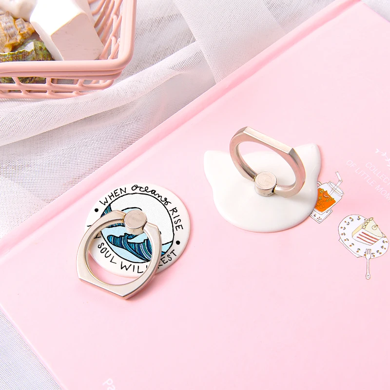 

Luxury White Mobile Phone Holder For iphone11 Case Finger Circular Phone Rings The great kanagawa For 360 Rotation Phone Stand