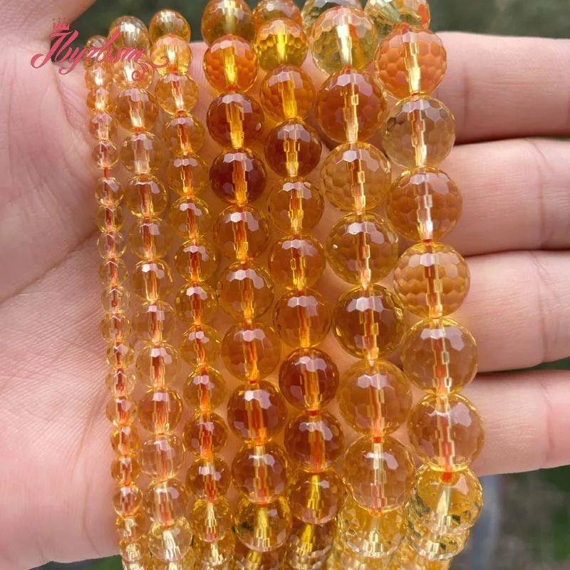 

AAA Quality Citrines Round Beads Yellow Crystal Quartz Loose Stone Beads For DIY Necklace Bracelats Jewelry Making Strand 15"