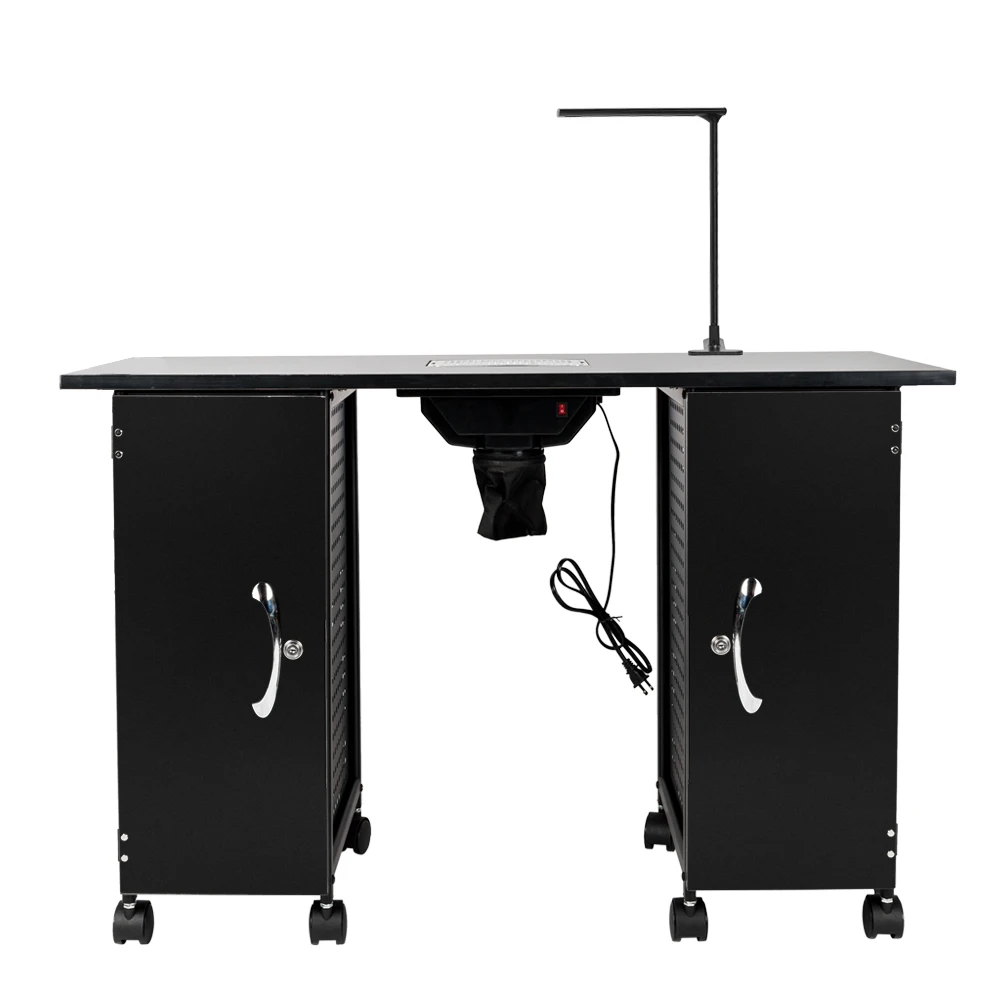 

Professional Iron Manicure Station Large Table with LED Lamp & Arm Rest Salon Spa Nail Equipment Black