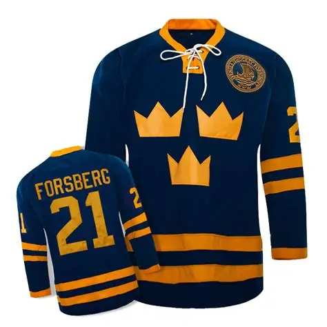 21 PETER FORSBERG Team Sweden Retro throwback хоккейная трикотажная вышивка сшитая под заказ любое количество и имя