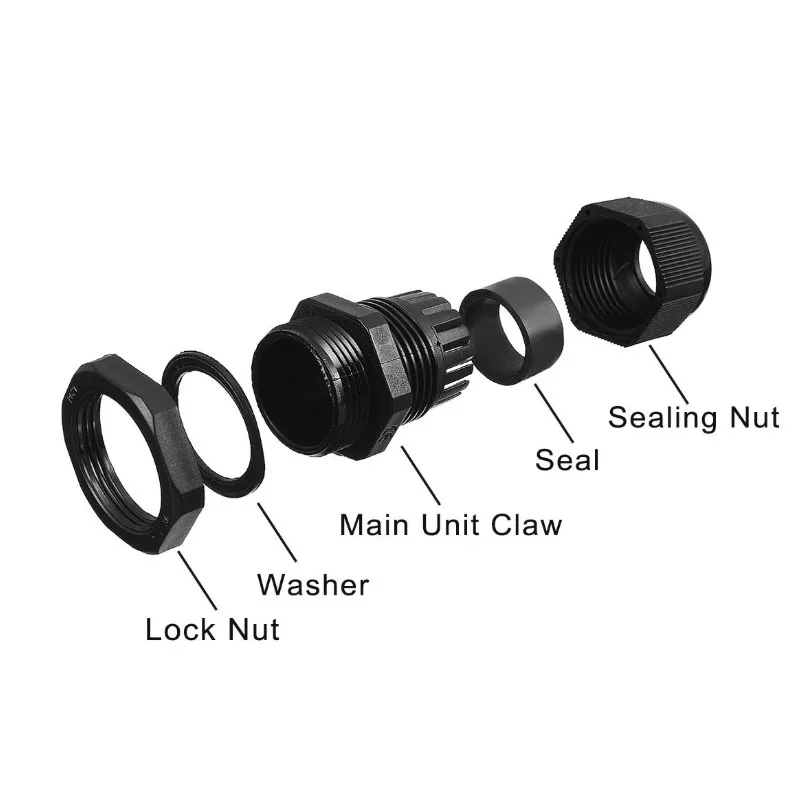 PG19 PG21 PG25 PG29 Waterproof Nylon Cable Gland Joint Adjustable Connector for 102mm-25mm , Pack of 10