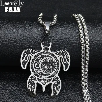 Sun and Moon Stainless Steel Turtle Necklace for Men Silver Color Necklaces Jewelry Christmas Gift cadena hombre N3234S03