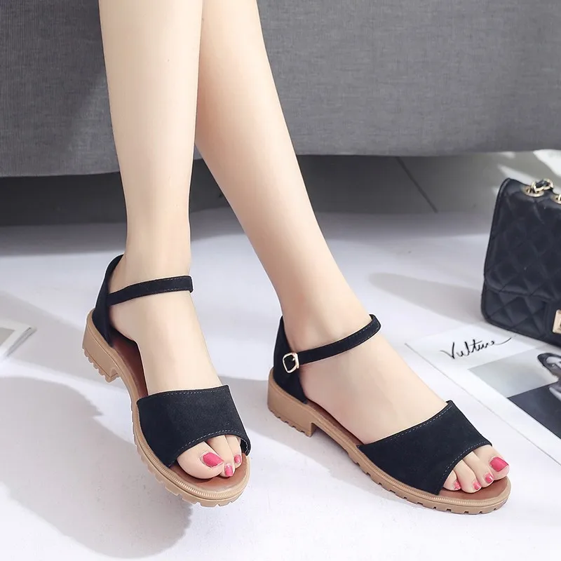 

2019 Summer New Style WOMEN'S Sandals WOMEN'S Shoes Flat Unprecedented Slingback with Korean-style Rubber Straight Line Buckle S