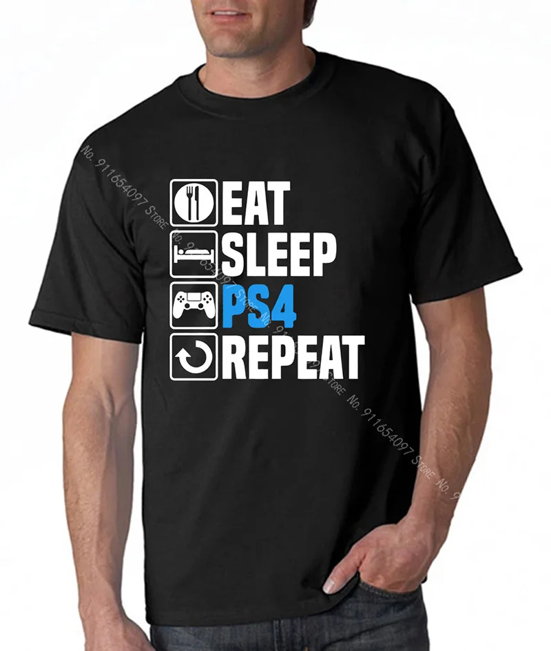 Eat Sleep Ps4 повторная игра Playstation отцы день рождения футболка большого размера 2021
