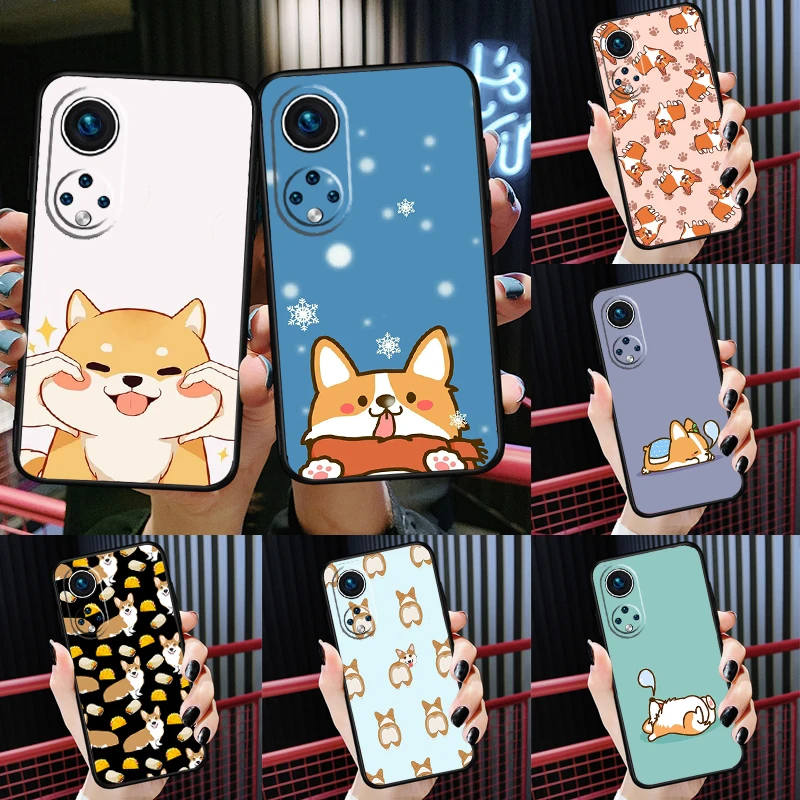 Мультяшный чехол с собакой корги для Huawei P30 P20 P40 P50 Pro Nova 9 5T P Smart 2019 Honor 50 Lite 8X 9X 10i |