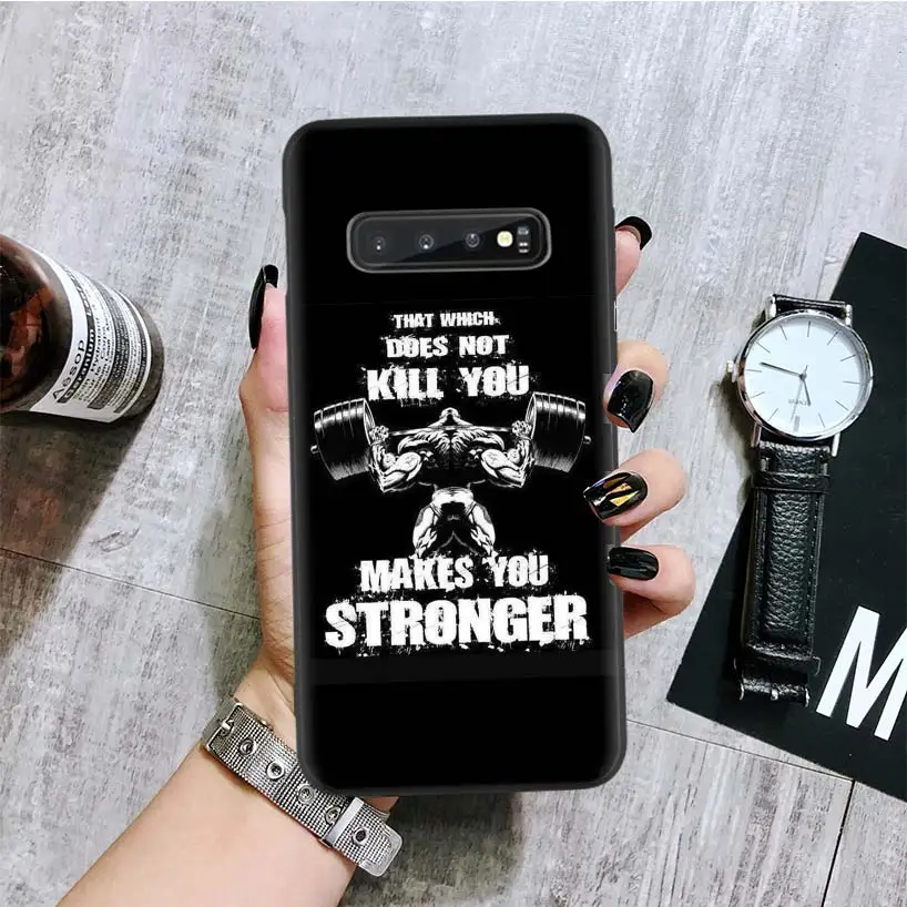 Bodybuilding Gym Fitness Black Cover Phone Case for Samsung Galaxy S10 Plus Lite Note 10 9 3