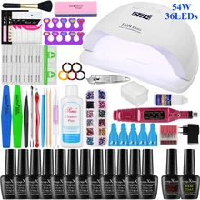 Маникюрный набор/комплект 24/48/54 Вт светодиодные лампы 12 Цветов гель маникюрный набор лак для база лаки для ногтей Набор для ногтей Электрический маникюрный набор для ногтей, для маникюра
