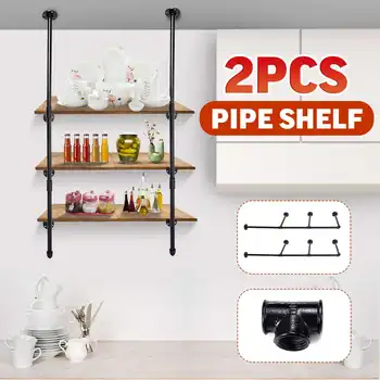 

2pcs DIY Industrial Retro Style 4 layer Bookshelf Wall Ceiling Mounted Storage Shelves Bracket Black Iron Pipe Shelf Home Decor