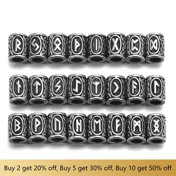 

316L Stainless Steel Viking Rune Bead 6mm Large Hole Futhark Hair Beards Beads Bracelet Charm for DIY Jewelry Making Accessories