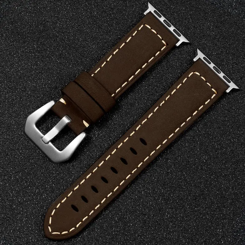 DIMU масло воск кожаный ремешок для наручных часов Apple Watch, версии 5/4/3 38 мм 42 мм для наручных часов Apple Watch, ремешок для iWatch, версия 40 мм 44 мм часы браслет - Цвет ремешка: Brown-Silver