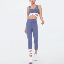 2 Piece Set Workout Clothes Gym Women Sports Bra and Leggings Set Sportswear Women Hit Color Gym Clothing Athletic Yoga Set