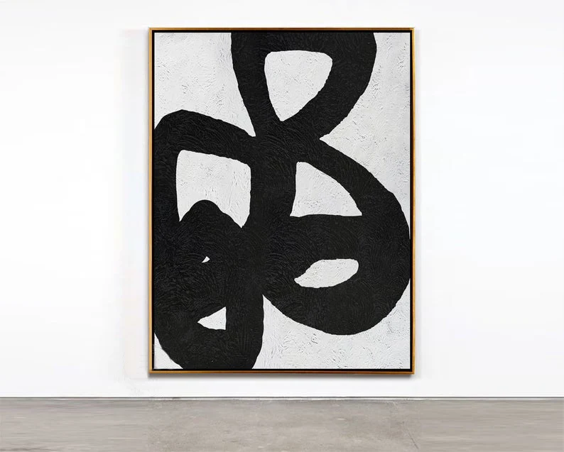 

Vertical Wall Art Large Modern Art Painting On Canvas, Minimalist Art Abstract Painting Hand Painted Black White