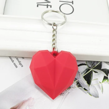 

New PVC geometric faceted heart keychain pendant love shape bag car key accessories