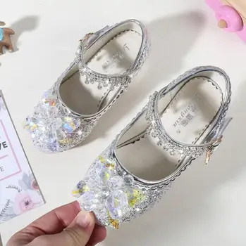

New Summer Princess Girls Crystal Shoes PU Leather Children Diamond Girl Wedding Sandals Fashion Girls Dress Shoes for Kids