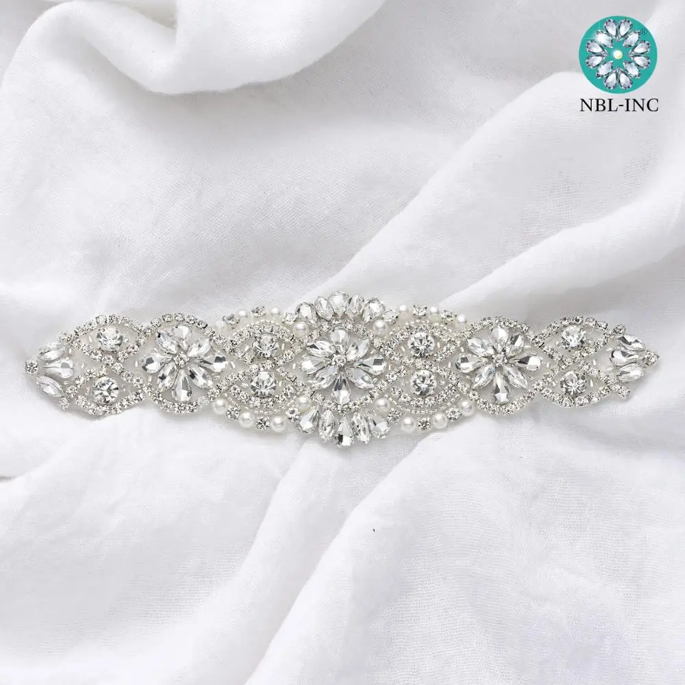 （1PC）Bridal hand beaded crystal rhinestone applique belt wedding sash sew on iron on for wedding dress accessories WDD0152