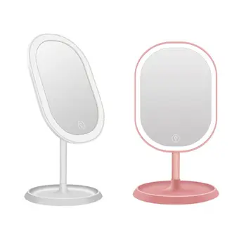 

LED Lights Desktop Makeup Mirror USB Chargeable 180 Free Degree Rotation Portable Touch Screen Switch Dimmable Tabletop Cosmetic