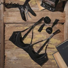 Комплект нижнего белья для женщин, комплект нижнего белья пуш-ап, сексуальное роскошное женское белье, прозрачный сексуальный комплект нижнего белья без косточек, черный