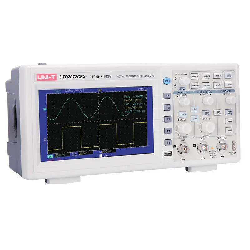 UNI-T UTD2072CEX цифровой осциллограф 1mV/div~ 20 V/div 7 дюймов широкоэкранный ЖК-дисплей 70 МГц 1GS/s 2 канала