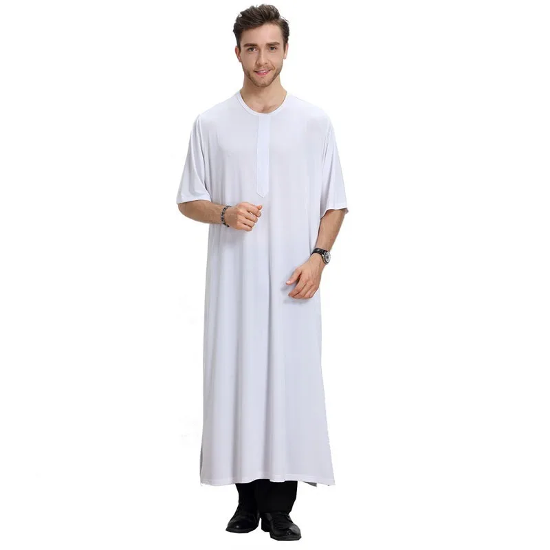 

2021Summer men Muslim jubah thobe abaya moroccan turkish cloth robe islamic short sleeve arabic dubai jubba