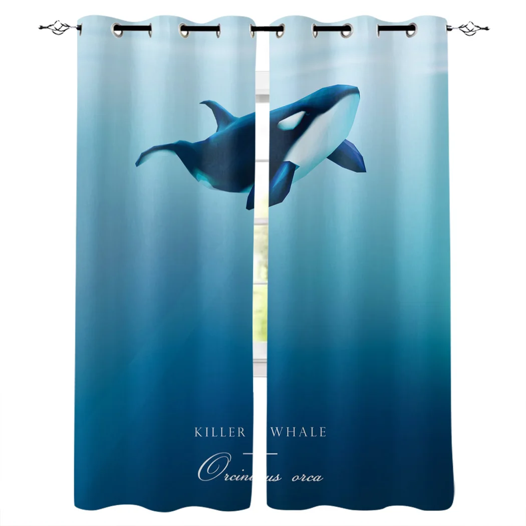 Whale Ocean Blue Curtains Living Room Curtains High Blackout Curtain