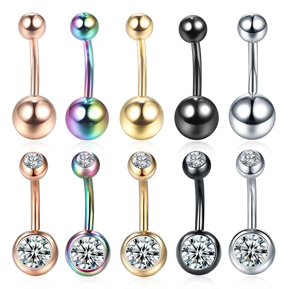 14G Rhinestone Piercing Navel Surgical Steel Belly Button Rings Navel Piercing Goth Ombligo Ball Nombril 1PC piercing jewelry belly button earrings belly button piercings body piercing jewelry body jewelry