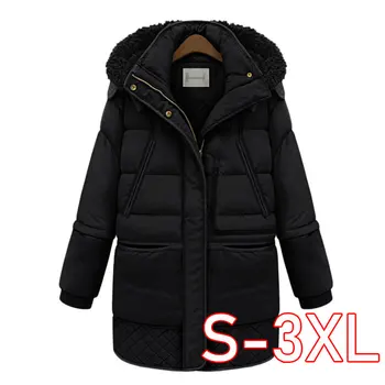 

2019 Autumn Winter Women's Jackets Cotton Coat Padded Long Slim Hooded Parkas Female Outwear Warm Jacket Wool Clothing Plus Size