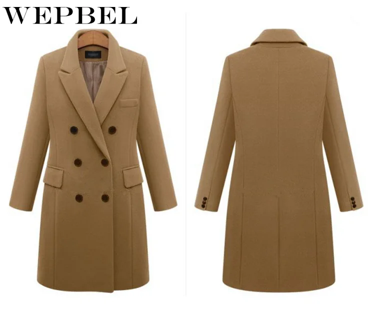 WEPBEL Женская куртка с длинным рукавом и пуговицами длинное шерстяное пальто Осень