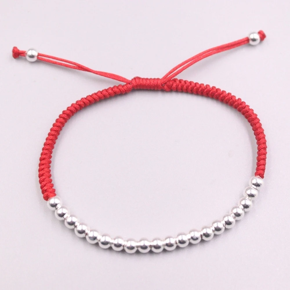 New Pure 999 Fine Silver Bracelet 5mm Smooth Beads Link Chain and-Woven Bracelets For Woman Man Kid