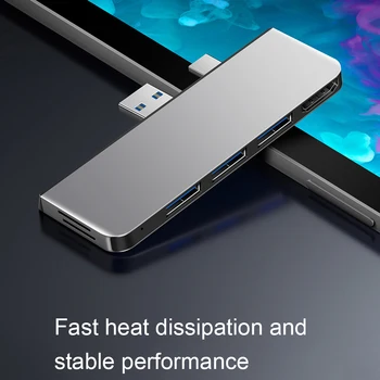 

Aluminum Alloy HDMI 4K USB 3.0 Converter Type-C Female RJ45 Docking Station Lightweight USB HUB for Surface Pro 7