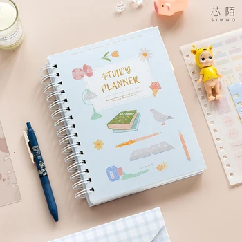 

2020 Planner Coil Notebook A5 Kawaii Palnner Book Bullet Journal Diary Annual Month Week Plan Cartoon Flower Journal Notebook