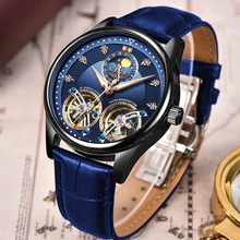 

2021 New LIGE Mens Watches Luxury Leather Double Tourbillon Mechanical Watch Men Fashion Business Automatic Waterproof Watch+Box