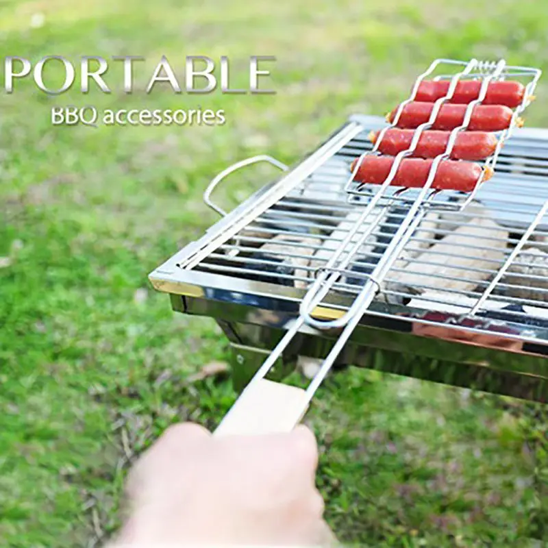 Гриль для кемпинга деревянная ручка колбаса овощи мясо клип Папка щипцы для жарки еда на открытом воздухе пикника обжарки сетки инструмент
