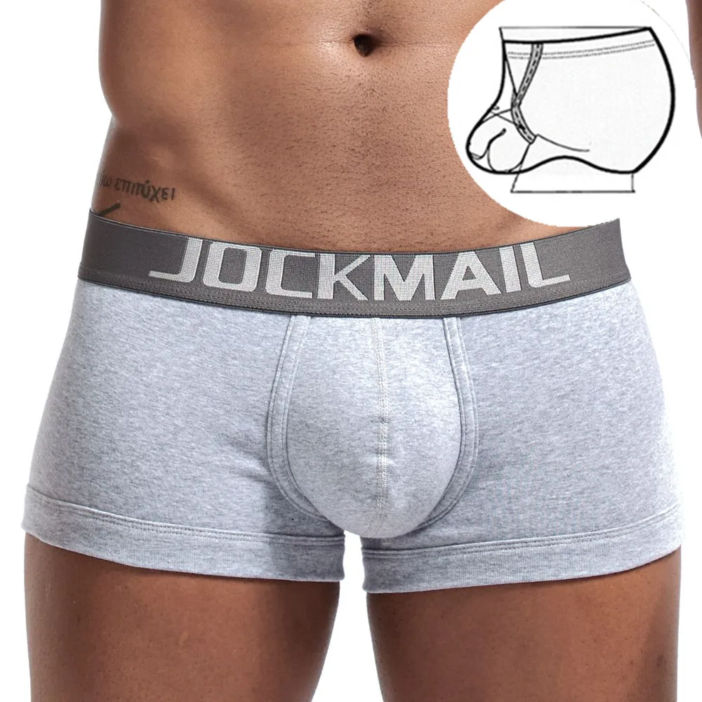 Jockmail бренд мужского нижнего белья мужские боксеры хлопок Cuecas Боксеры пенис чехол для колец U выпуклая низкая талия дышащее мужское белье белый - Цвет: Серый