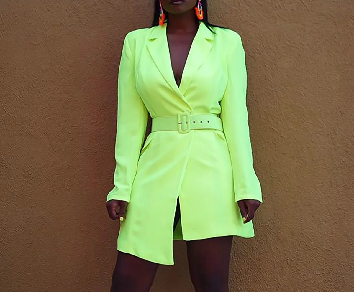 

New Style Autumn Blazer Women 2020 Fashion Fluorescent Deep V Neck Party Club Dresss Midi High Street Female Outwear Jackets