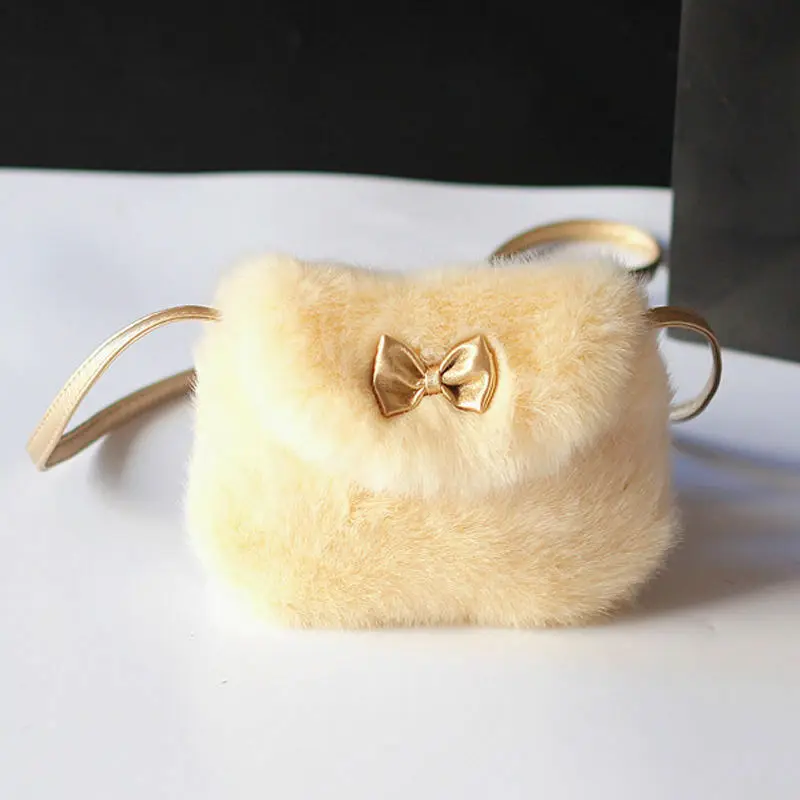 As photo shows Милые детские мини-сумочки с бантом для девочек, сумки через плечо, мягкие Меховые сумочки, сумочки, детские плюшевые рюкзаки - Цвет: As photo shows