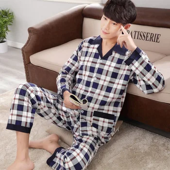 

Oeak 2020 Autumn Men Cotton Pajamas long Sleeve Male Pajama Set Men Sleepwear Suit Casual Bottom Homewear Clothing Nightwear