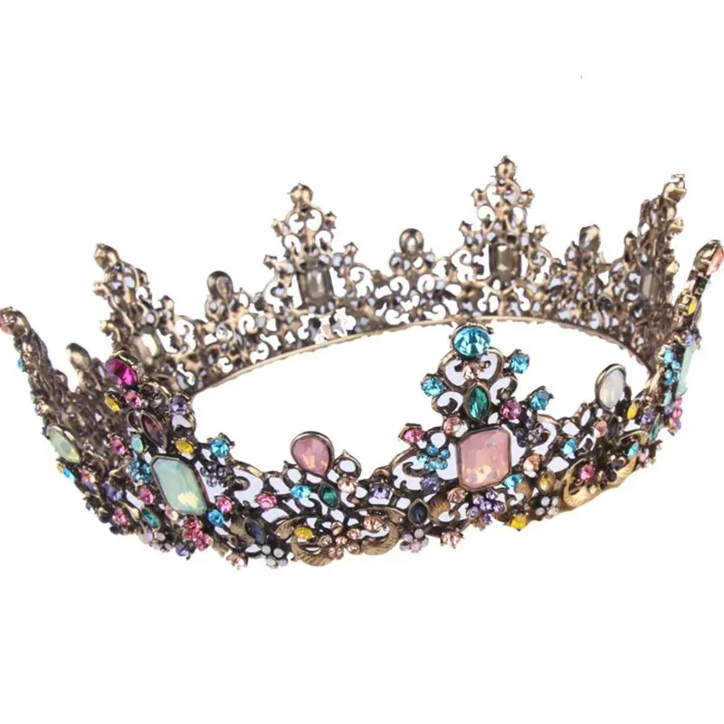 Свадебная вечеринка сплав Grand Crown Женская винтажная инкрустация цветной горный хрусталь Украшение-корона на голову