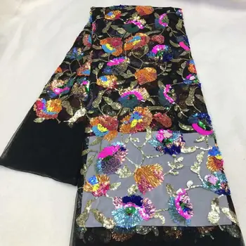 

Black Hot Sale Sequins Lace Fabrics High Quality African Lace Fabric Nigerian French Party Lace Fabric for Tulle Lace Fabric