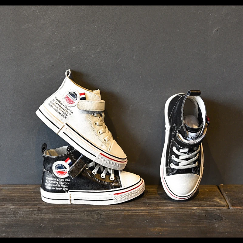 New Autumn Kids Sport Sneakers Baby Girls Genuine Leather Casual Sneakers Children High Sneakers Boys Black Brand Shoes Trainers