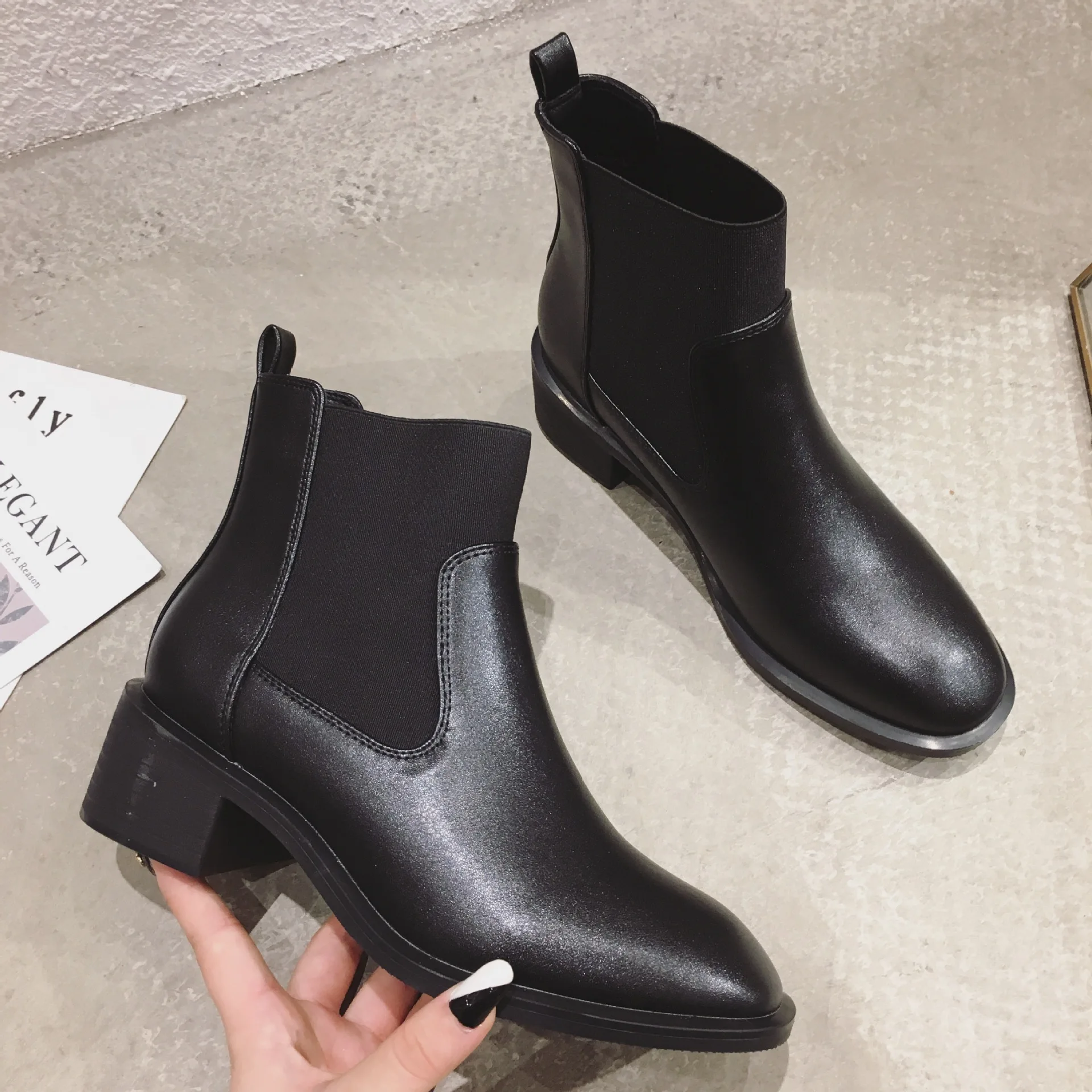 

Lolita Boots Winter Shoes Women Chunky Heel Booties Ladies Round Toe Clogs Platform Lace Up Bootee Woman 2019 Rubber Ankle Rock