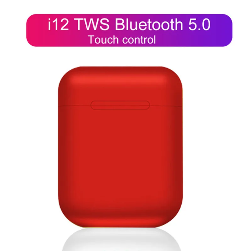 i12 Red I12 TWS, матовые наушники, беспроводные наушники, bluetooth 5,0, сенсорные, всплывающие басы, гарнитура, спортивные наушники для samsung, смартфонов - Цвет: i12 Red